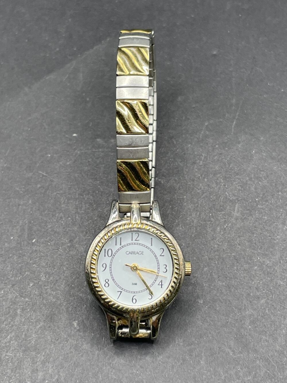 Vintage Carriage 30M Timex Watch Women Gold Tone Stretch Band Two Tone 24mm